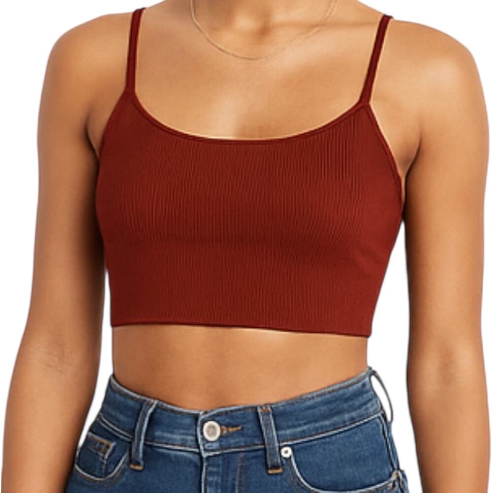 Forever 21 Ribbed Knit Cropped Top Scoop Neck Thin Straps Chic Red Large